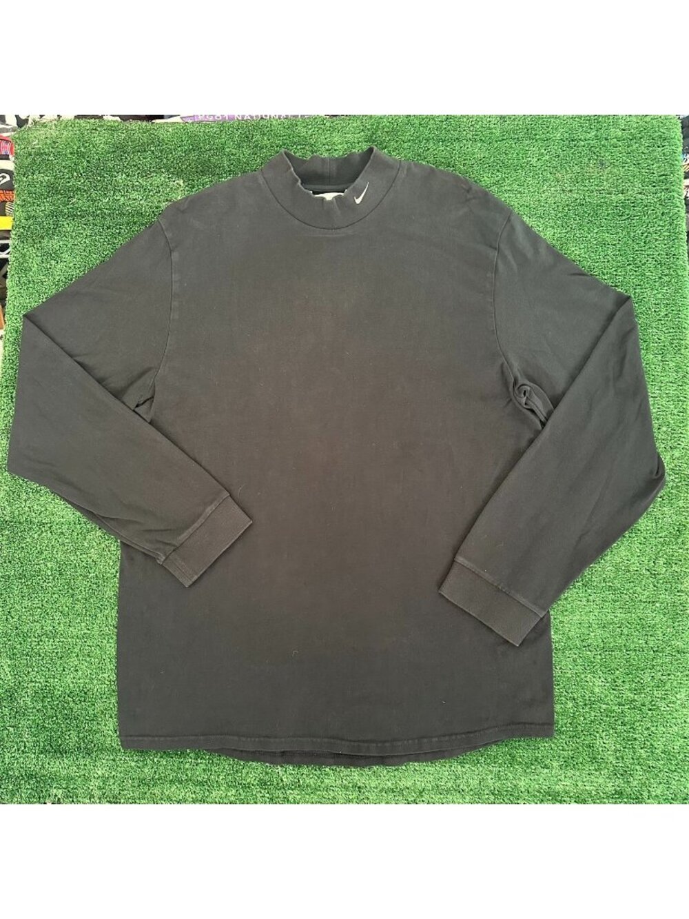 Vintage Y2K Nike Swoosh Mock Neck T-Shirt Long Sleeve Black L Minimal Streetwear
